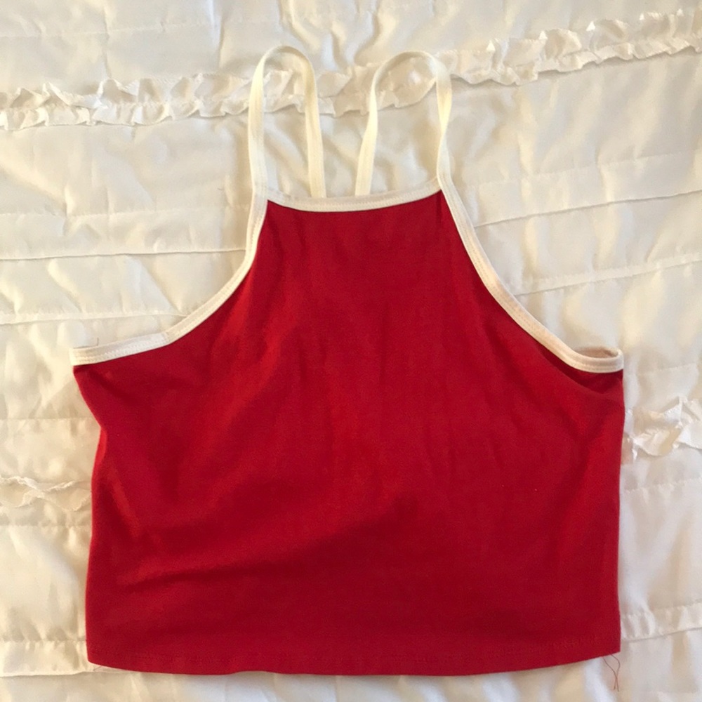 Red cropped halter top